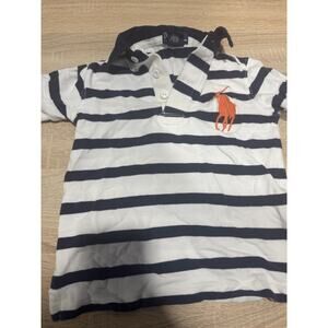 Toddler Polo Ralph Lauren Size 5 Collared Polo Stripes White/blue Big Logo
